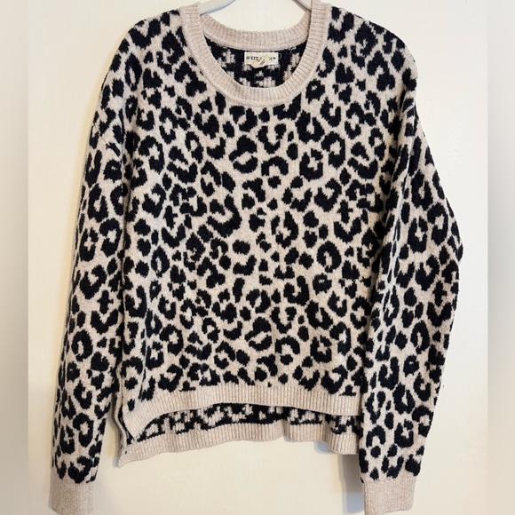 Yet Again Sweaters - Women's Leopard Print Soft Sweater - Black and Cream